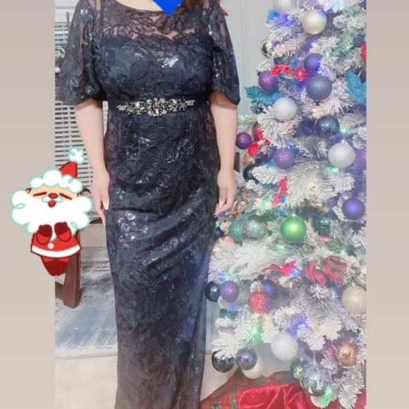 Robe Du Soir Adrianna Papell - Taille 8 (Medium) - Neuf Avec étiquettes - Paillettes Bling Violet/noir - Pour Occasion Formelle
